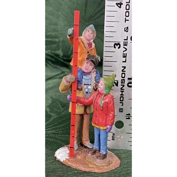 Christmas Village Figurine Family Measures Snow Gauge Dad Mom Boy Figure RARE - Picture 5 of 6